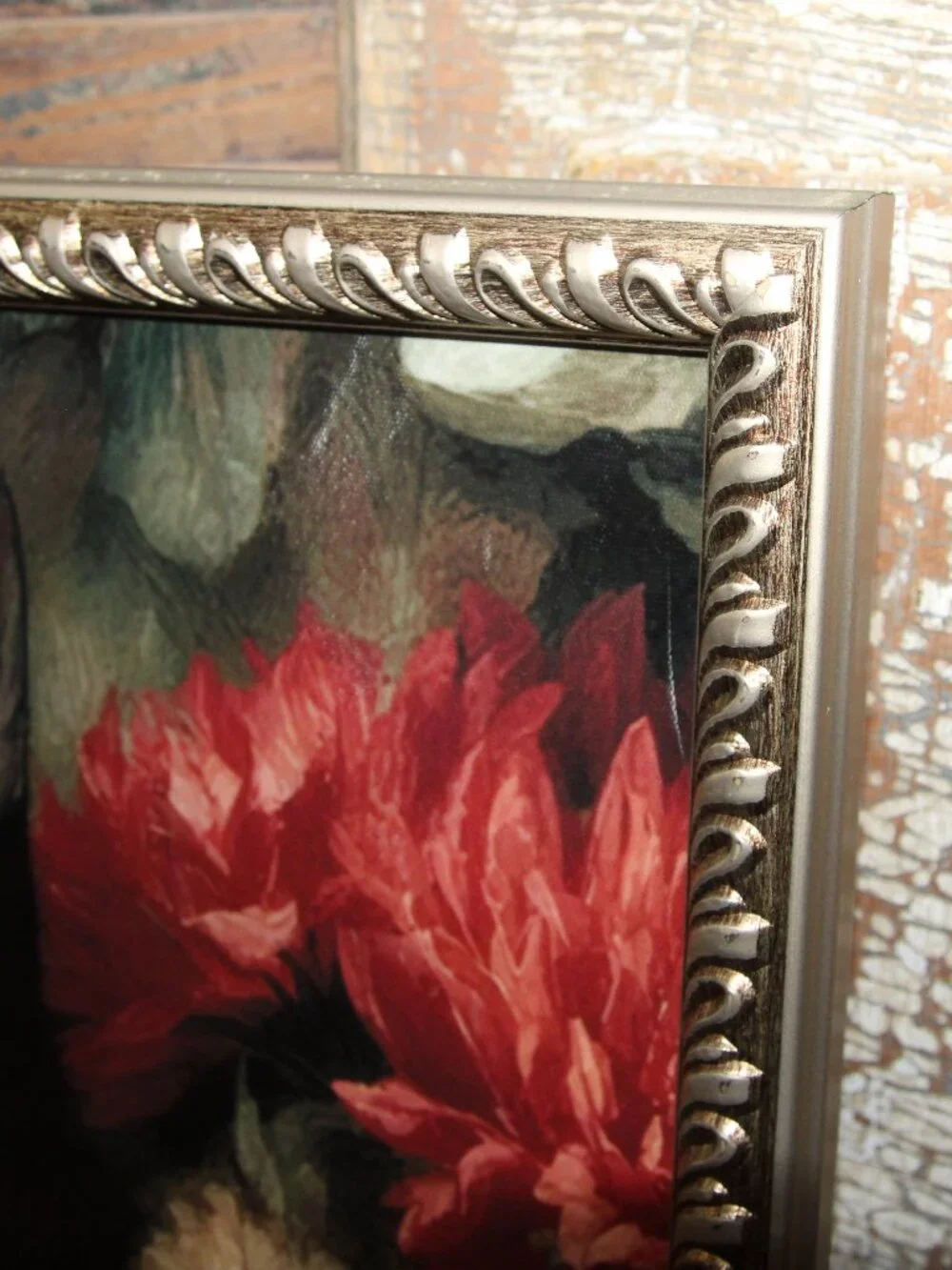Gorgeous Moody Black Cat with French Floral Wall Decor Picture in Vintage Frame